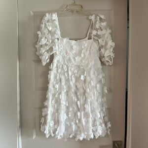 White Floral Appliqué Short Dress - Women